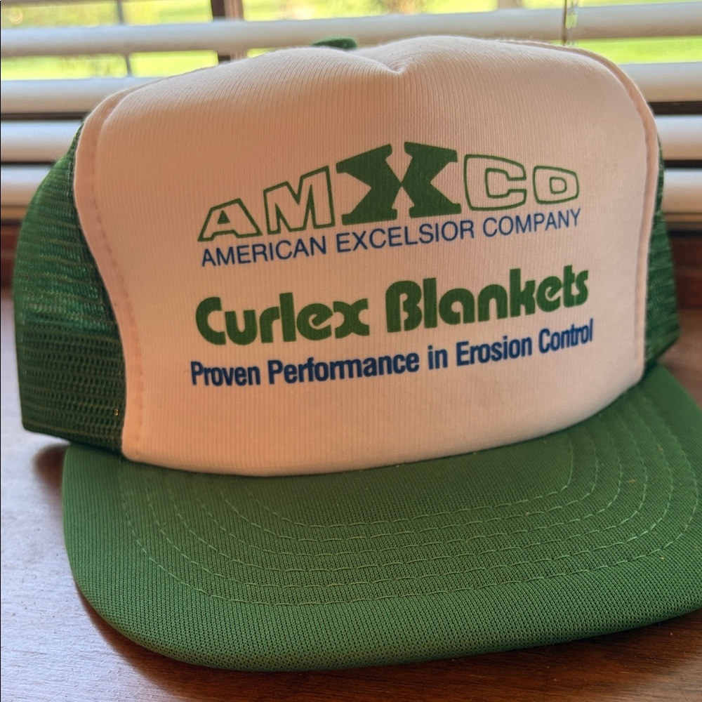 AMXCO American Excelsior Co Green and White Flat Bill Trucker Hat unisex